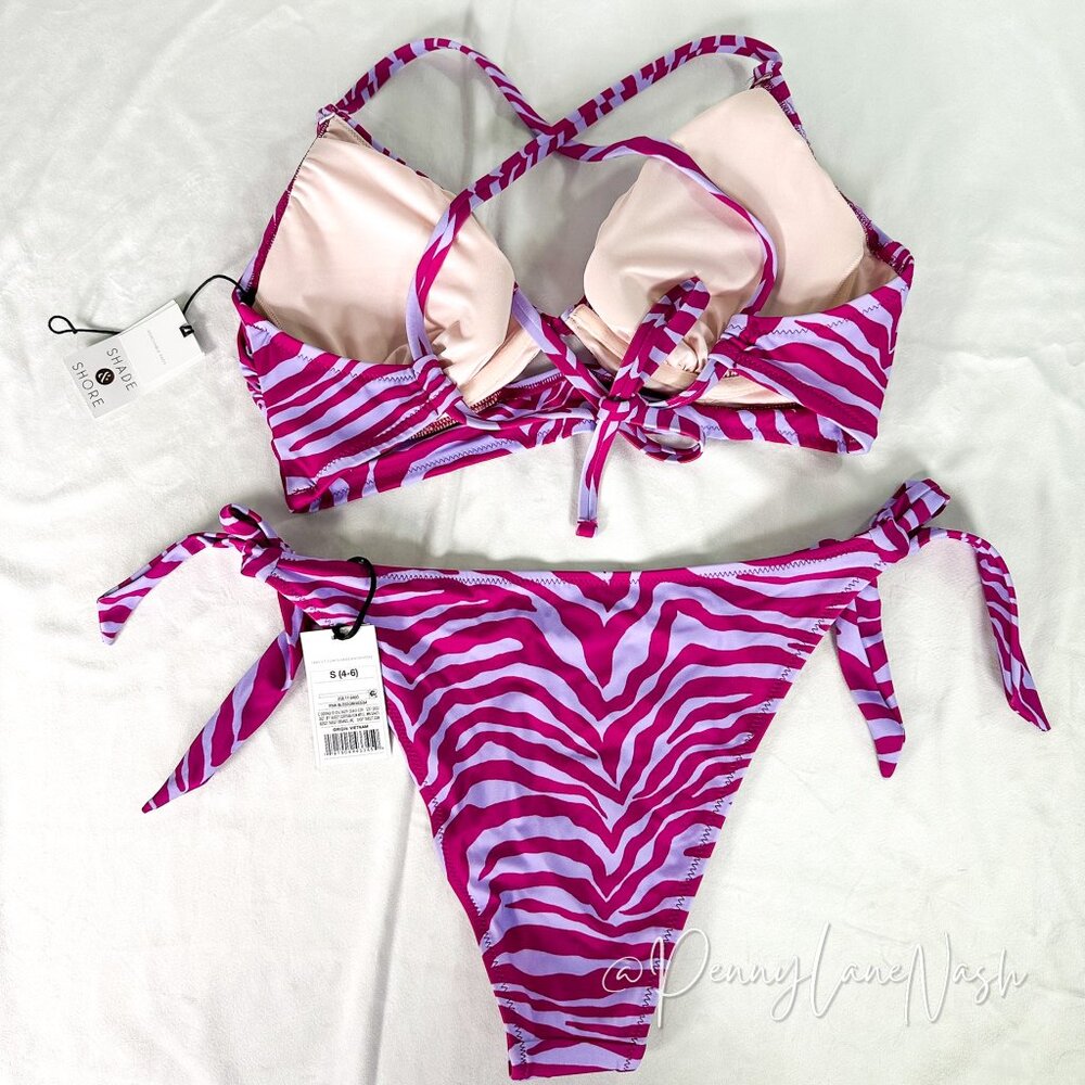 Shade & Shore Zebra Print Bikini Top & Cheeky Ide-Tie Bottom Set Pink Blossom - Picture 9 of 14
